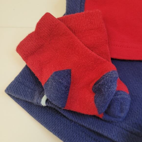 Vintage Toddler Outfit Red Blue Dog Woof Shirt Shorts Socks Set Size 3-6M - Picture 4 of 7